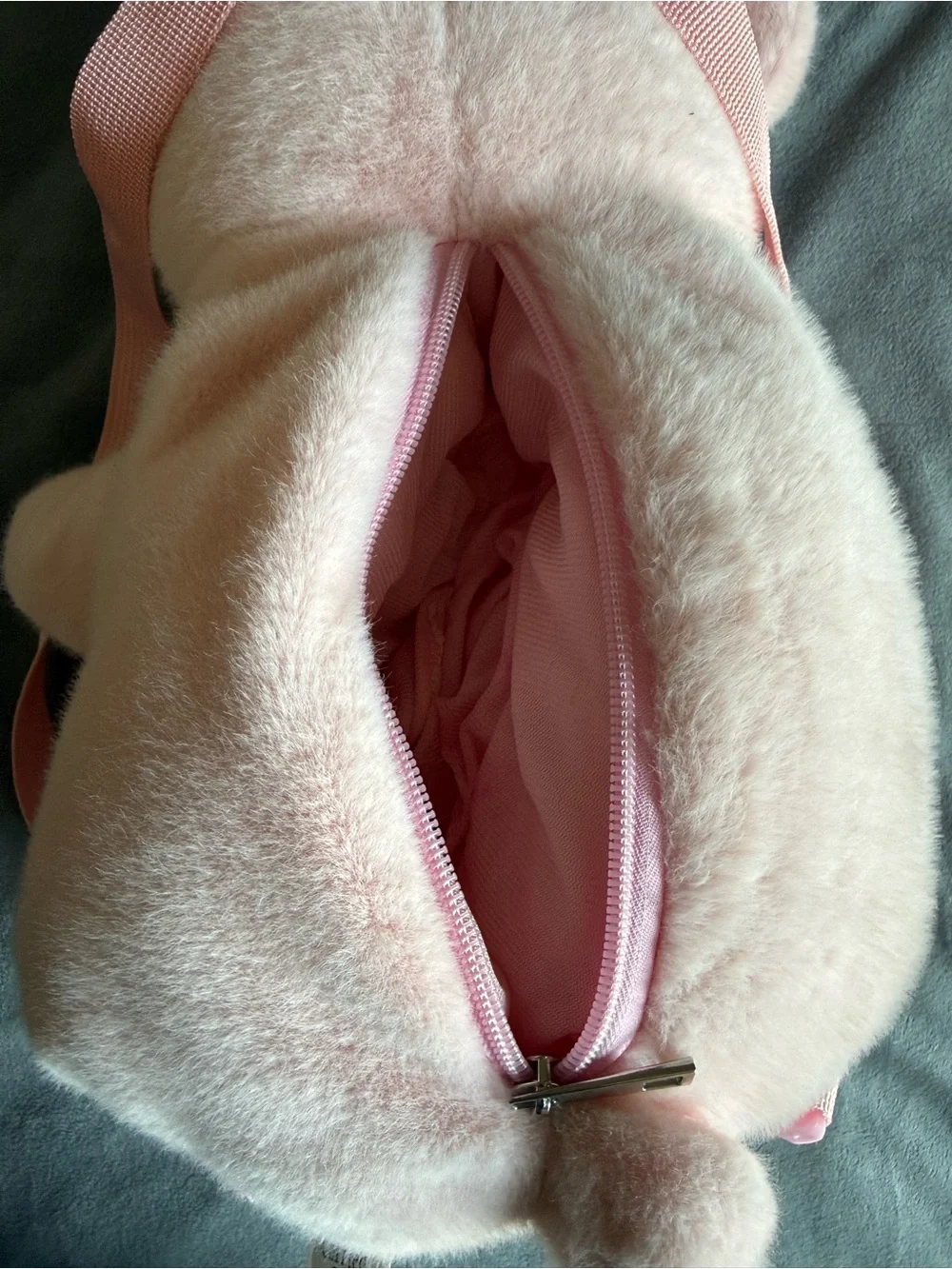 Pastel Pink Plush Teddy Bear Mini Backpack | Kawaii Iridescent Bow & Heart Pads